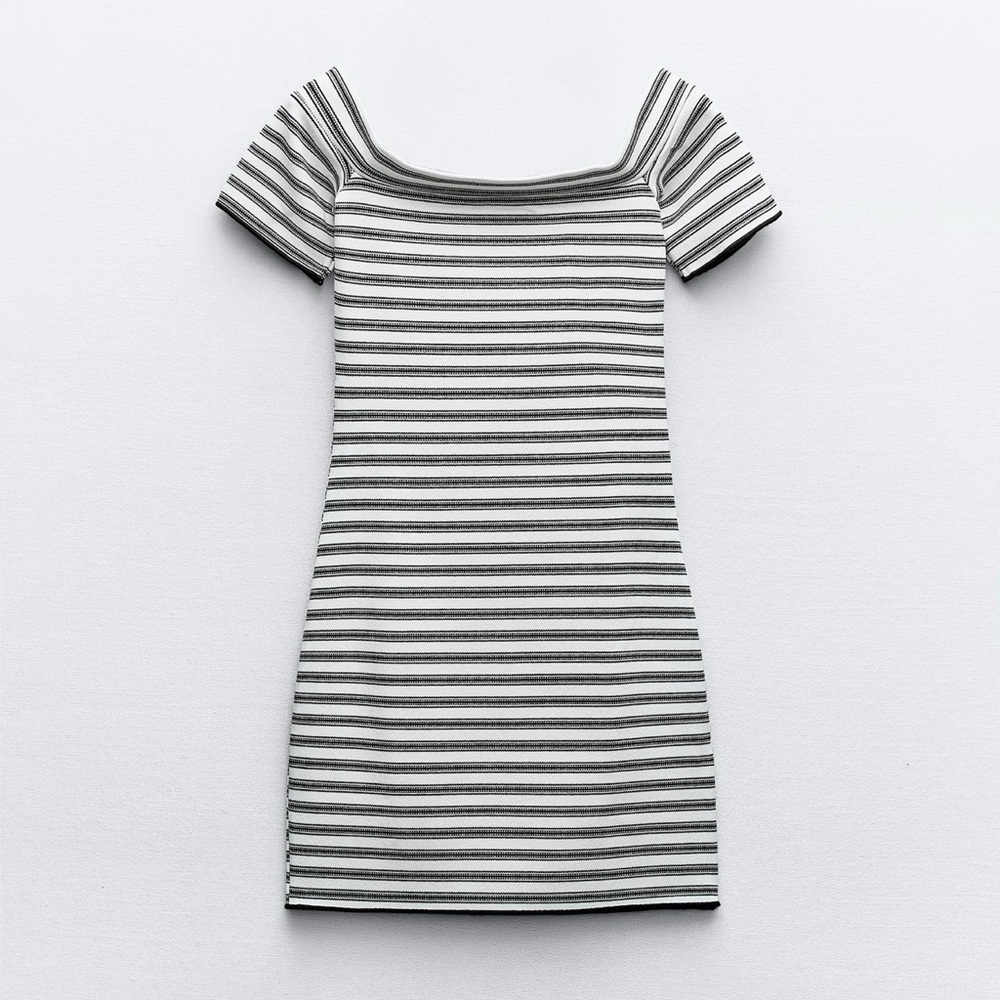 Striped off the shoulder mini dress